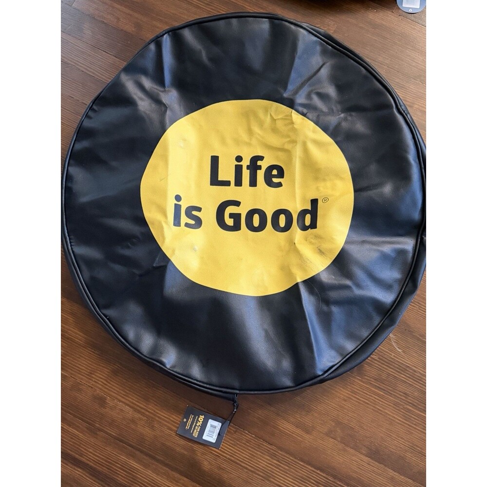 Life Is Good Tire Cover Wheel Tire Cover Yellow NWT 30 x 10 Print Issue